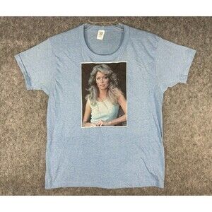 Vintage Farrah Fawcett Shirt Large Blue 70s 1977 Graphic Print